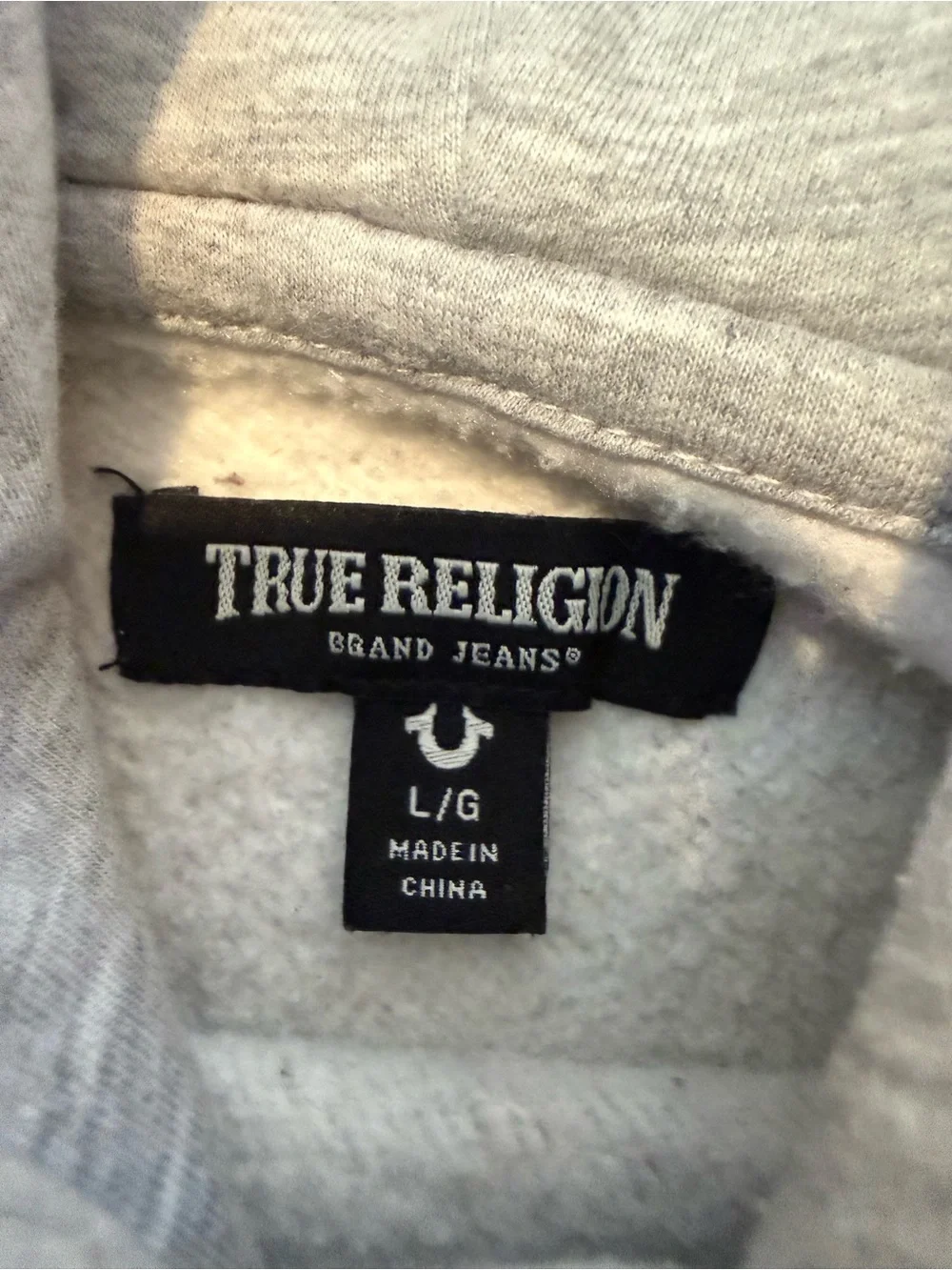 True Religion Gray and Black Hooded Pullover with TRUE Lettering